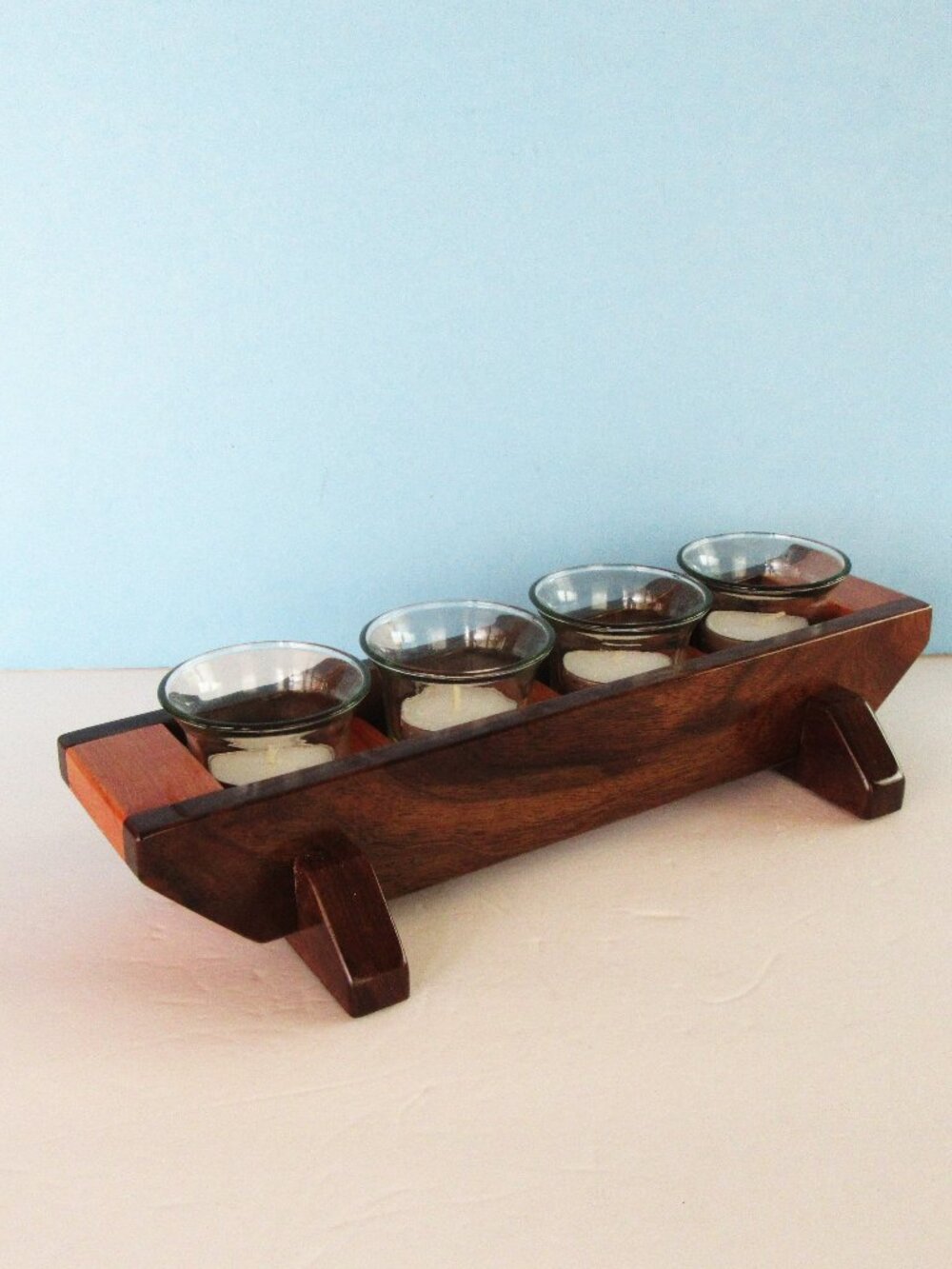 Hand Crafted votive tealight holder centerpiece walnut & cherry - modernist